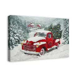Outlet Snowy Red Truck Christmas Canvas Art Print Christmas Art & Wall Decor