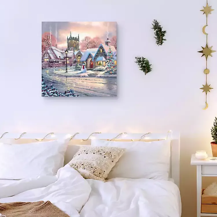 Online Snowy Sunset Christmas Village Canvas Art Print Christmas Art & Wall Decor