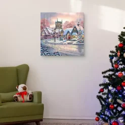 Online Snowy Sunset Christmas Village Canvas Art Print Christmas Art & Wall Decor