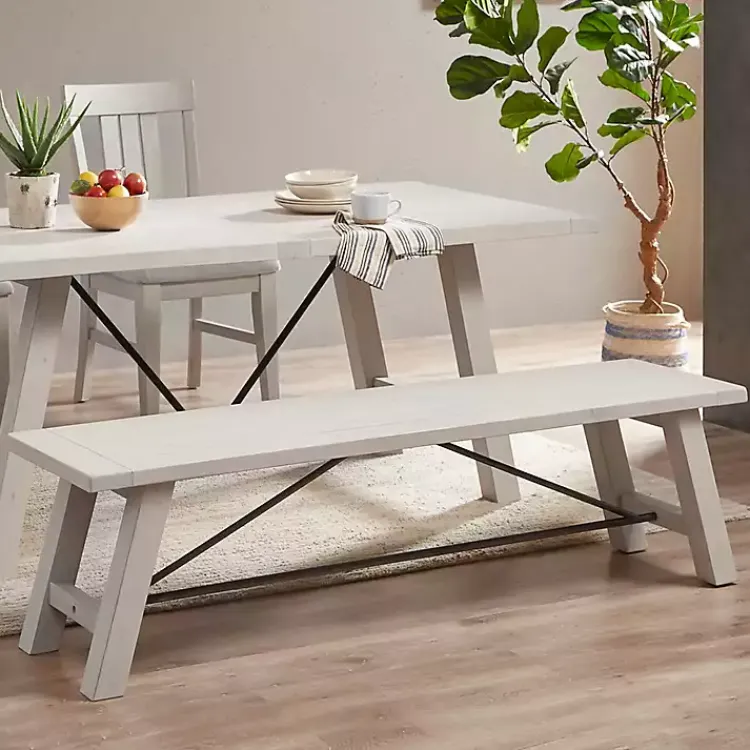 Kirklands Home Dining Chairs|Sofia Wooden Dining Bench with Metal Bars White