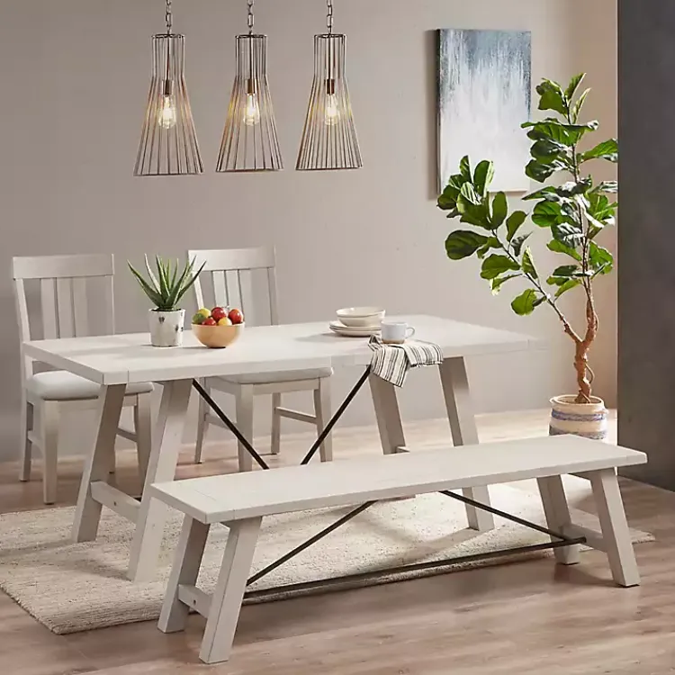 Kirklands Home Dining Chairs|Sofia Wooden Dining Bench with Metal Bars White