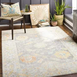Kirklands Home Area Rugs|Soft Yellow and Gray Floral Area Rug, 8x12