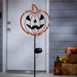 New Solar Pre-Lit Jack O Lantern Yard Stakes, Set of 2 Halloween