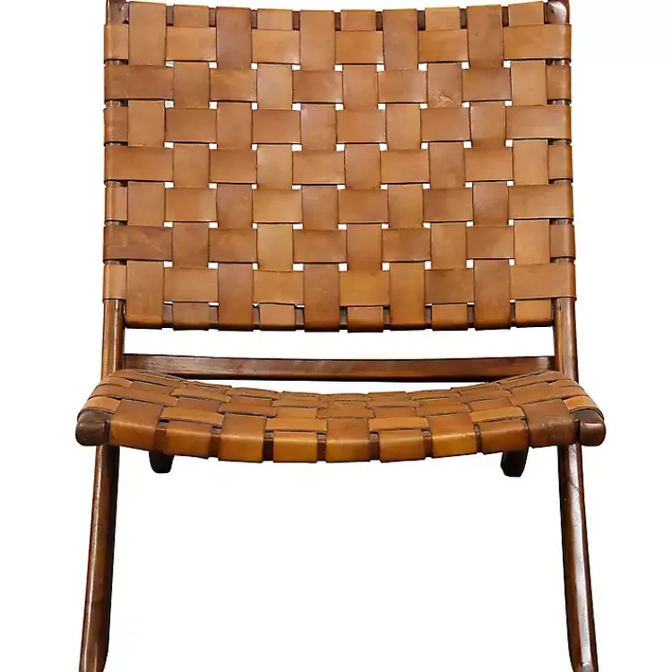 Kirklands Home Accent Chairs|Solid Teak and Genuine Leather Lounge Chair Brown