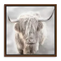 Kirklands Home Canvas Art|Solo Highland Cow Framed Canvas Art Print, 40x40 Gray