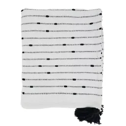 Sale Soot Black Textured Striped Tassel Throw Blankets & Throws