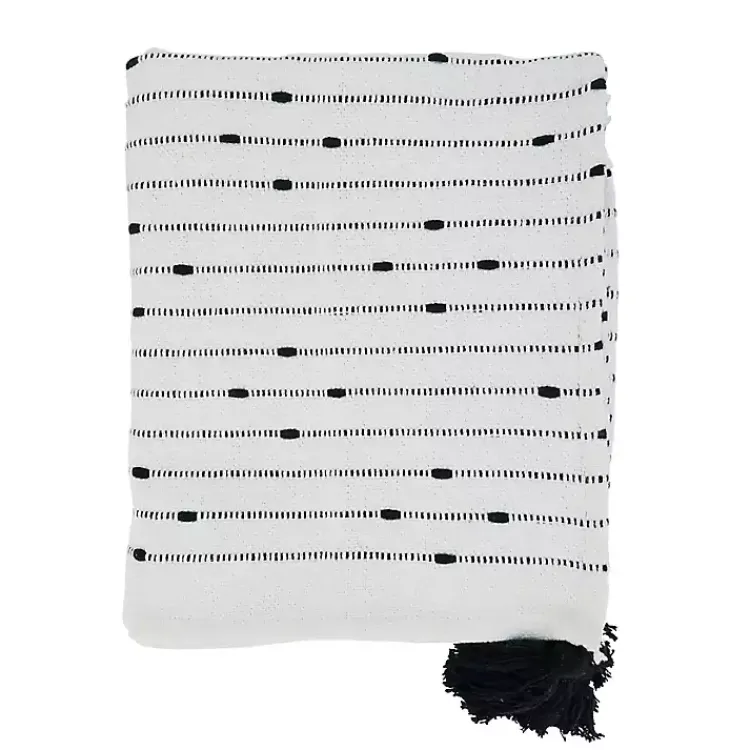 Sale Soot Black Textured Striped Tassel Throw Blankets & Throws