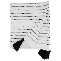 Sale Soot Black Textured Striped Tassel Throw Blankets & Throws