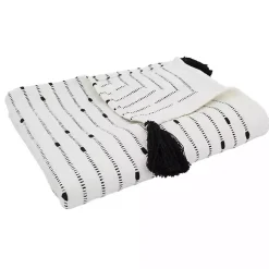 Sale Soot Black Textured Striped Tassel Throw Blankets & Throws