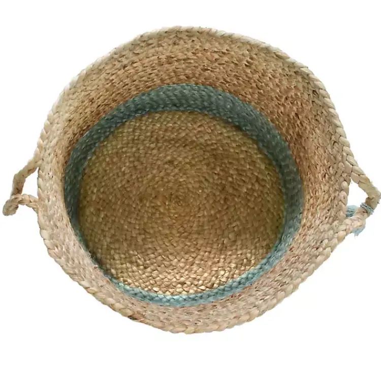 Outlet Spa Blue and Tan Woven Basket with Tassel, 17 in. Baskets & Boxes