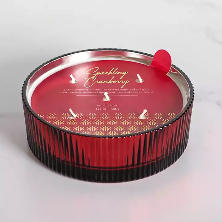 Clearance Sparkling Cranberry Ribbed Dish Jar Candle Candles