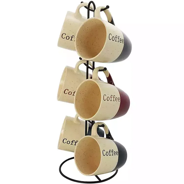 Kirklands Home Glassware & Drinkware|Speckled 6-pc. Coffee Mugs with Stand