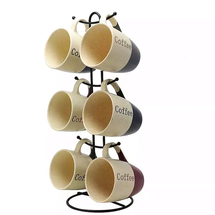 Kirklands Home Glassware & Drinkware|Speckled 6-pc. Coffee Mugs with Stand