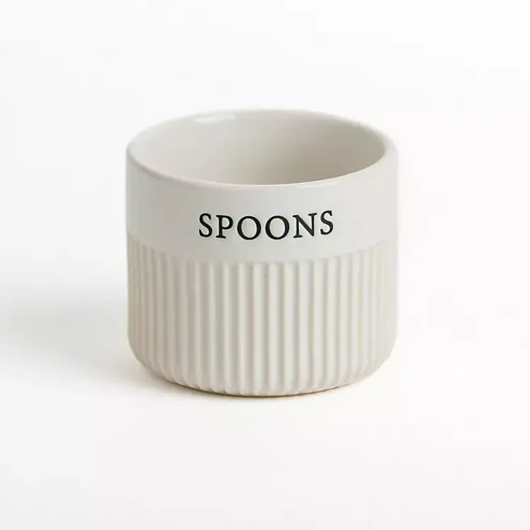 Kirklands Home Kitchen Storage|Spoons Ribbed Ceramic Canister Ivory