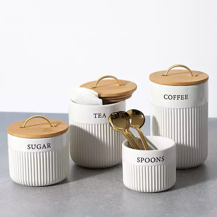Kirklands Home Kitchen Storage|Spoons Ribbed Ceramic Canister Ivory