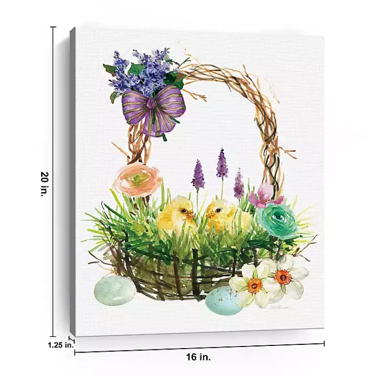 Spring Chicks in a Basket Canvas Art Print Easter Decorations