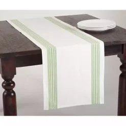 Kirklands Home Table Linens|Spring Green Striped Border Table Runner