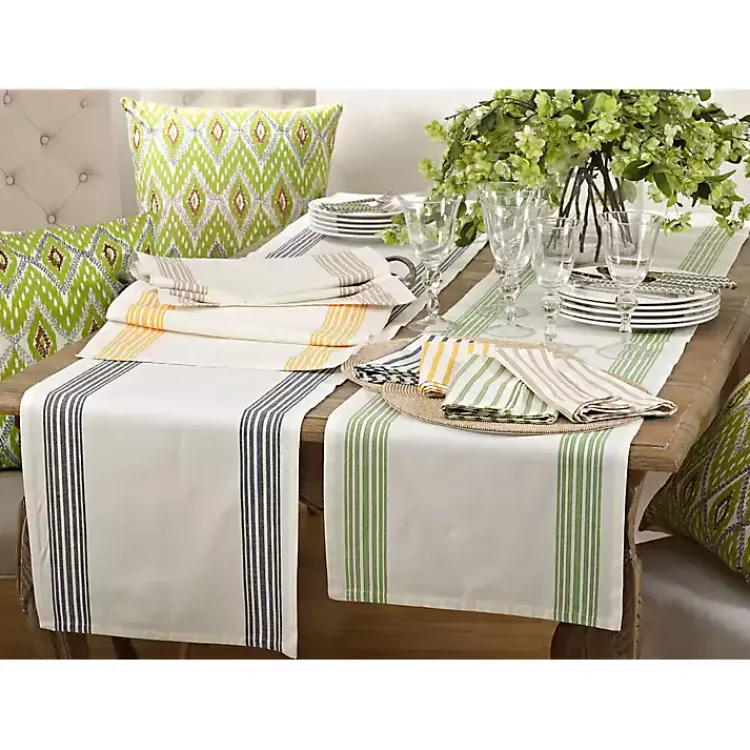 Kirklands Home Table Linens|Spring Green Striped Border Table Runner