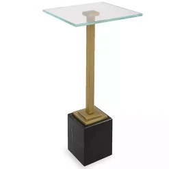 Kirklands Home Accent & End Tables|Square Glass and Marble Accent Table Black