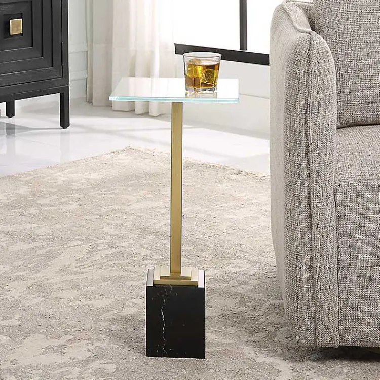 Kirklands Home Accent & End Tables|Square Glass and Marble Accent Table Black