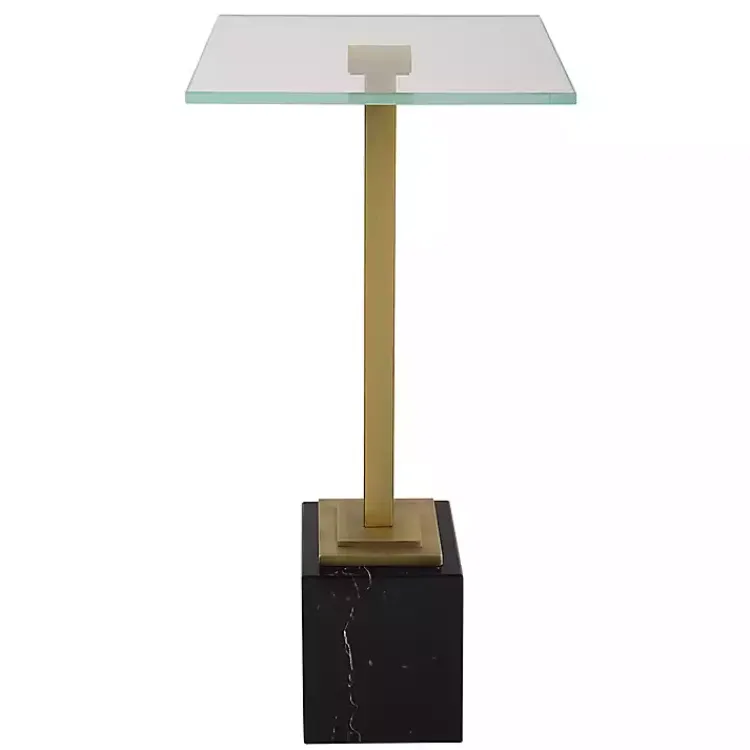 Kirklands Home Accent & End Tables|Square Glass and Marble Accent Table Black