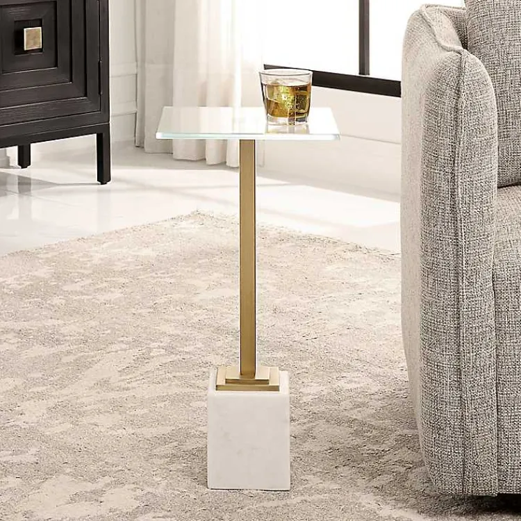 Kirklands Home Accent & End Tables|Square Glass and Marble Accent Table White