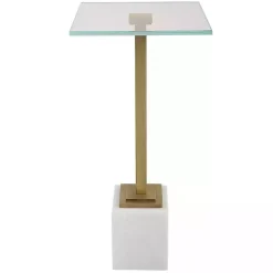 Kirklands Home Accent & End Tables|Square Glass and Marble Accent Table White