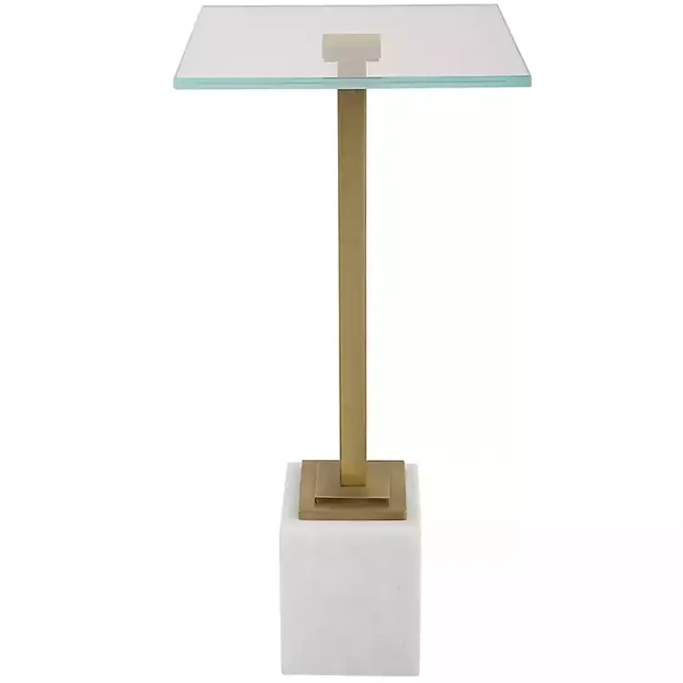 Kirklands Home Accent & End Tables|Square Glass and Marble Accent Table White