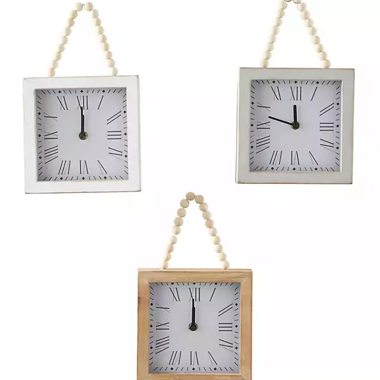Kirklands Home Clocks|Square Wood Beaded Wall Clocks, Set of 3