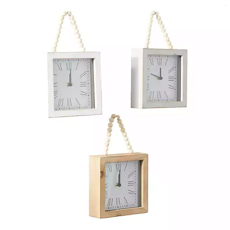 Kirklands Home Clocks|Square Wood Beaded Wall Clocks, Set of 3