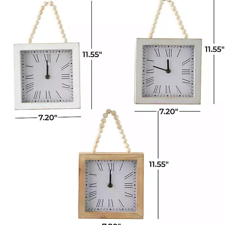 Kirklands Home Clocks|Square Wood Beaded Wall Clocks, Set of 3