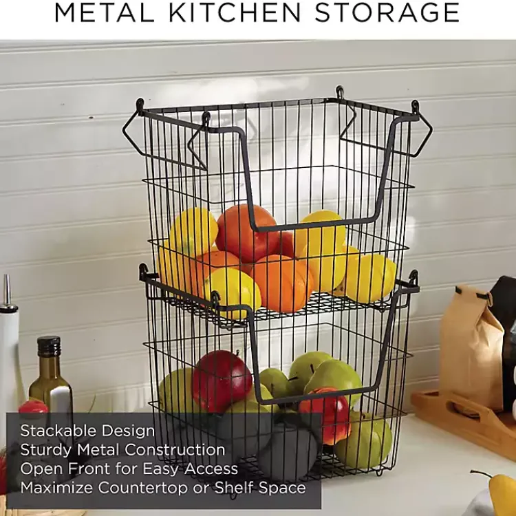Kirklands Home Kitchen Storage|Stackable Wire Kitchen Basket, 8 in. Black