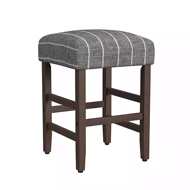 Kirklands Home Bar Stools & Counter Height Stools|Steel Blue and White Striped Backless Stool