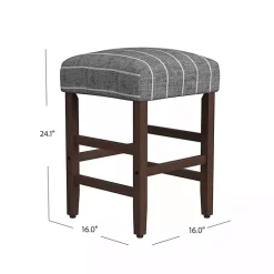 Kirklands Home Bar Stools & Counter Height Stools|Steel Blue and White Striped Backless Stool