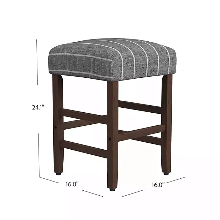 Kirklands Home Bar Stools & Counter Height Stools|Steel Blue and White Striped Backless Stool