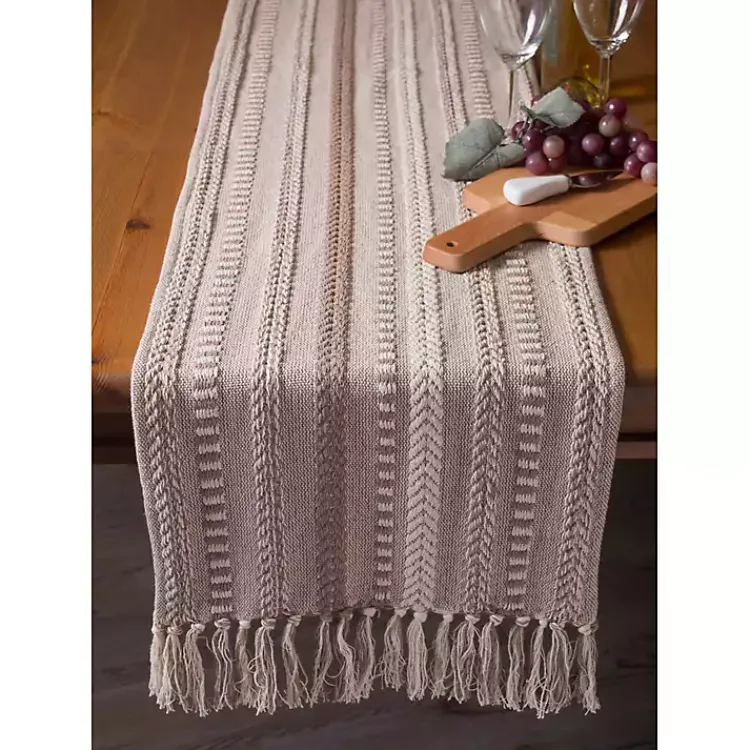 Kirklands Home Table Linens|Stone Braided Stripe Table Runner, 108 in. Brown