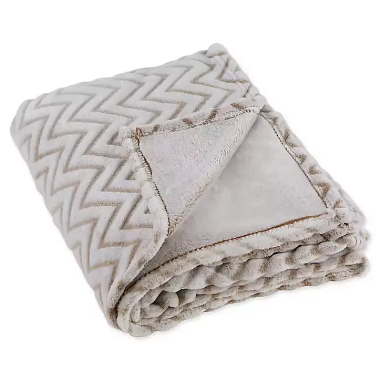 Stone Chevron Plush Throw Blankets & Throws