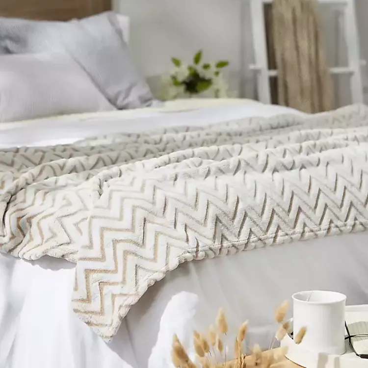 Stone Chevron Plush Throw Blankets & Throws
