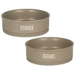 Kirklands Home Pet Dishes & Canisters|Stone Dinner & Drinks 2-pc. Pet Bowl Set, 8 in. Tan