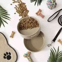 Kirklands Home Pet Dishes & Canisters|Stone Dinner & Drinks 2-pc. Pet Bowl Set, 8 in. Tan