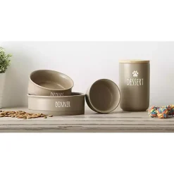 Kirklands Home Pet Dishes & Canisters|Stone Dinner & Drinks 2-pc. Pet Bowl Set, 8 in. Tan