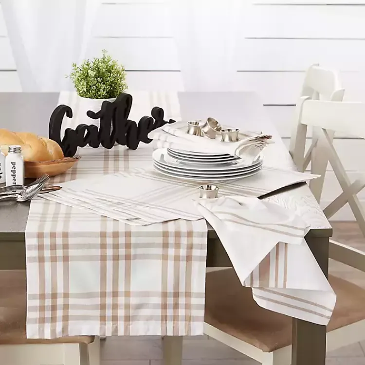 Kirklands Home Table Linens|Stone Farmhouse Plaid Placemats, Set of 6 Tan