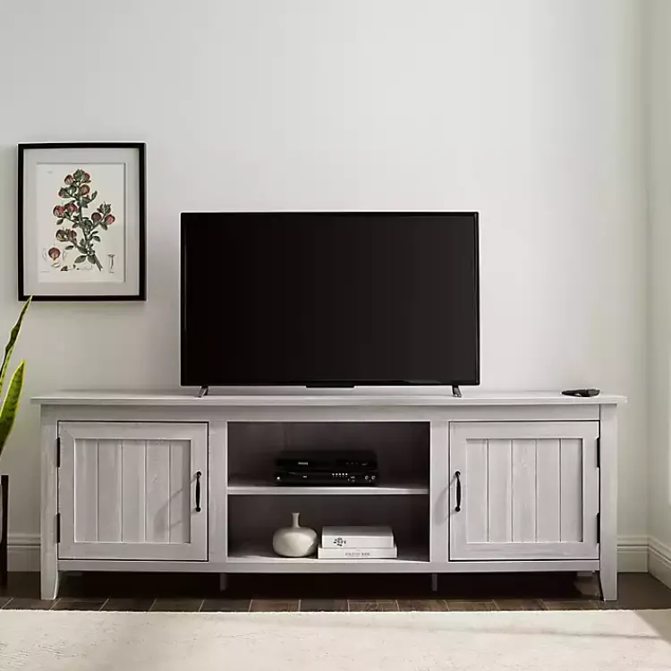 Kirklands Home Tv Stands & Media Consoles|Stone Grooved Door Modern Farmhouse TV Stand Gray