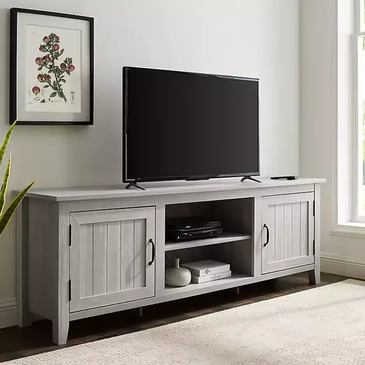 Kirklands Home Tv Stands & Media Consoles|Stone Grooved Door Modern Farmhouse TV Stand Gray
