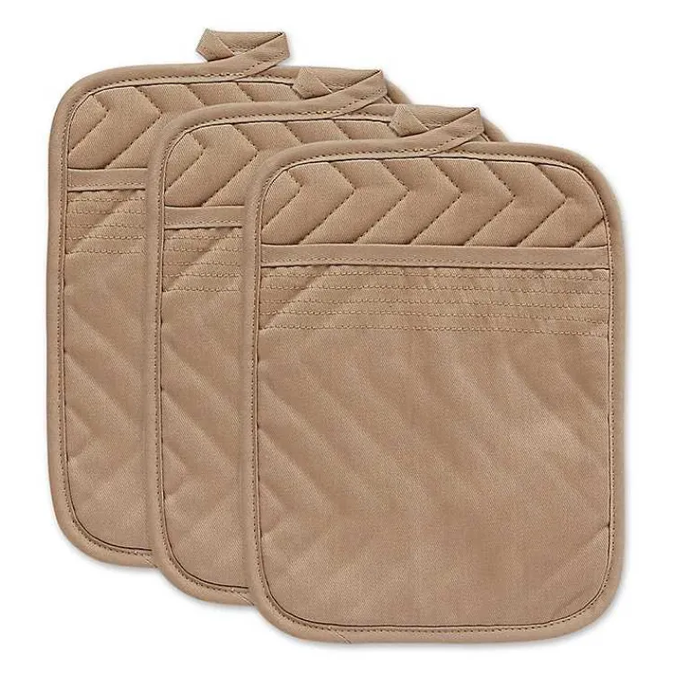 Kirklands Home Kitchen Accessories|Stone Quilted 3-pc. Potholder Set Brown