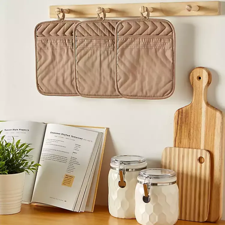 Kirklands Home Kitchen Accessories|Stone Quilted 3-pc. Potholder Set Brown