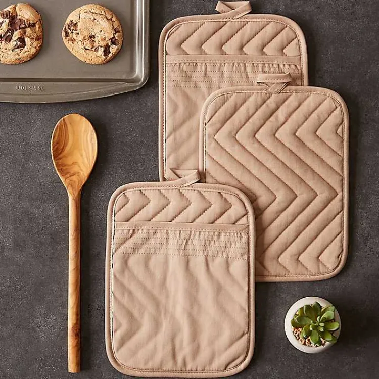 Kirklands Home Kitchen Accessories|Stone Quilted 3-pc. Potholder Set Brown