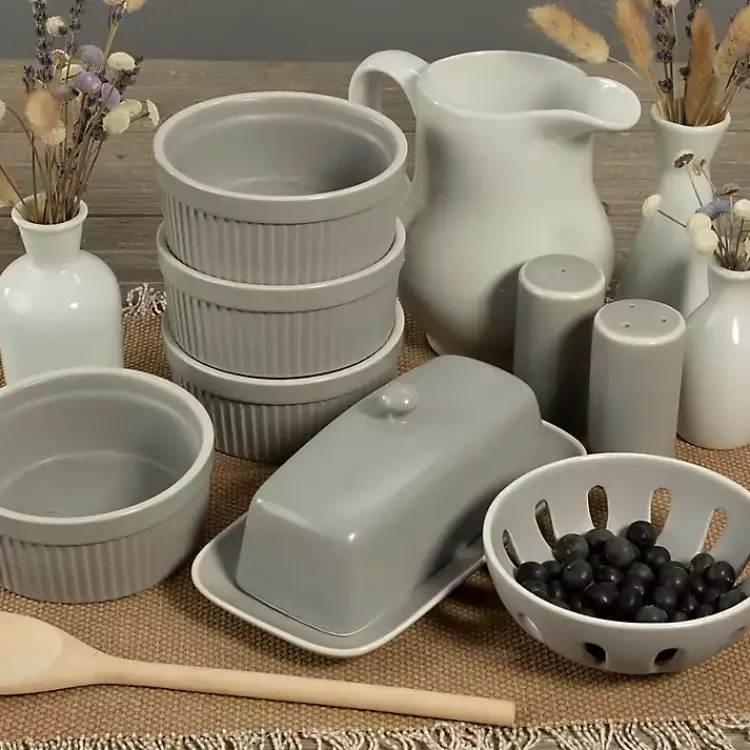 Kirklands Home Kitchen Accessories|Stone Stoneware 7-pc. Kitchen Accessories Set Gray
