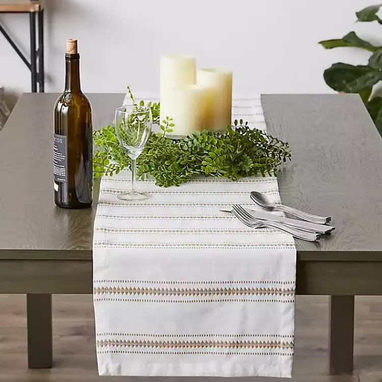 Kirklands Home Table Linens|Stone Zig Zag Dobby Stripe Runner Tan