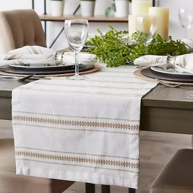 Kirklands Home Table Linens|Stone Zig Zag Dobby Stripe Runner Tan